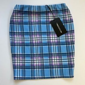 Blue Check Print Mini Skirt